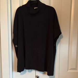 Black Turtleneck Poncho Sweater with Relaxed Fit